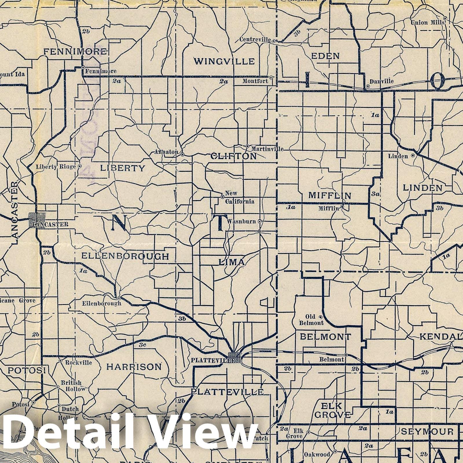 Wisconsin Bicycle Road Map 1897 - Grant, Iowa & Lafayette Counties