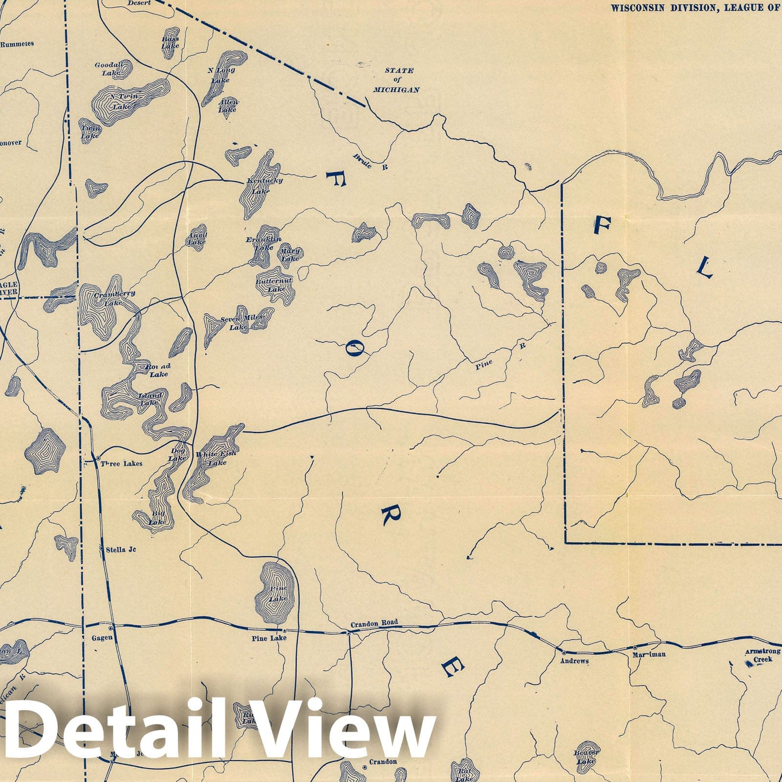 1897 Wisconsin Bicycle Road Map - Vilas, Oneida, Forest, Florence & Marinette Counties