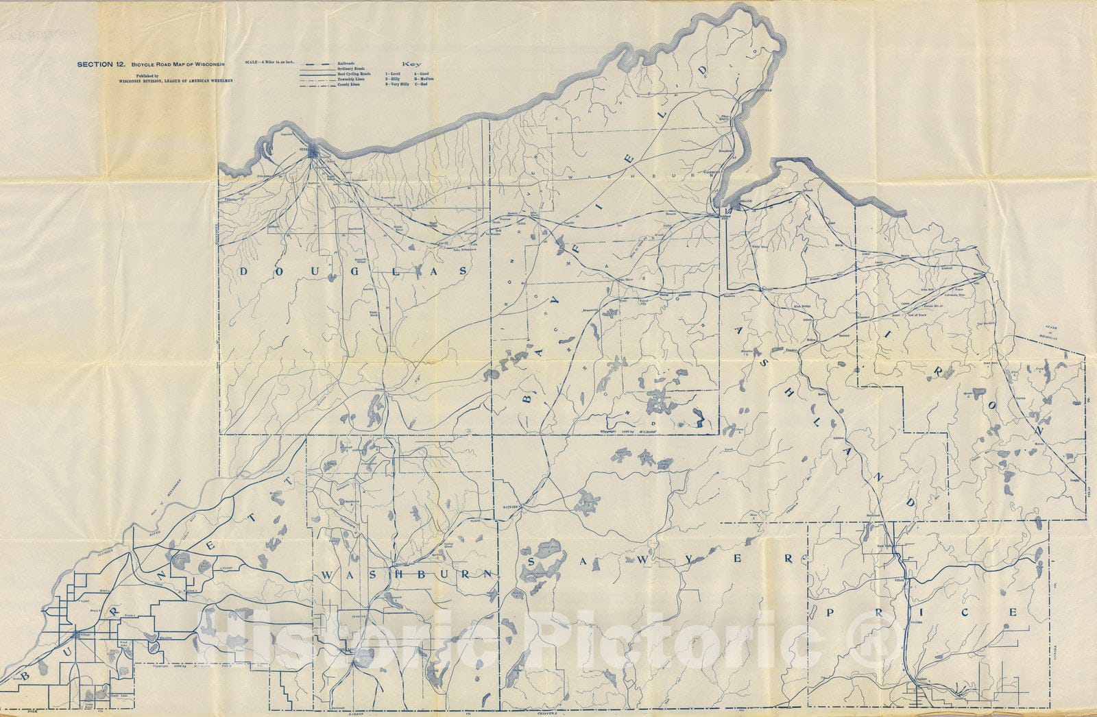 Historic Map : Section 12. Bicycle Road Map of Wisconsin, 1897 - Vintage Wall Art