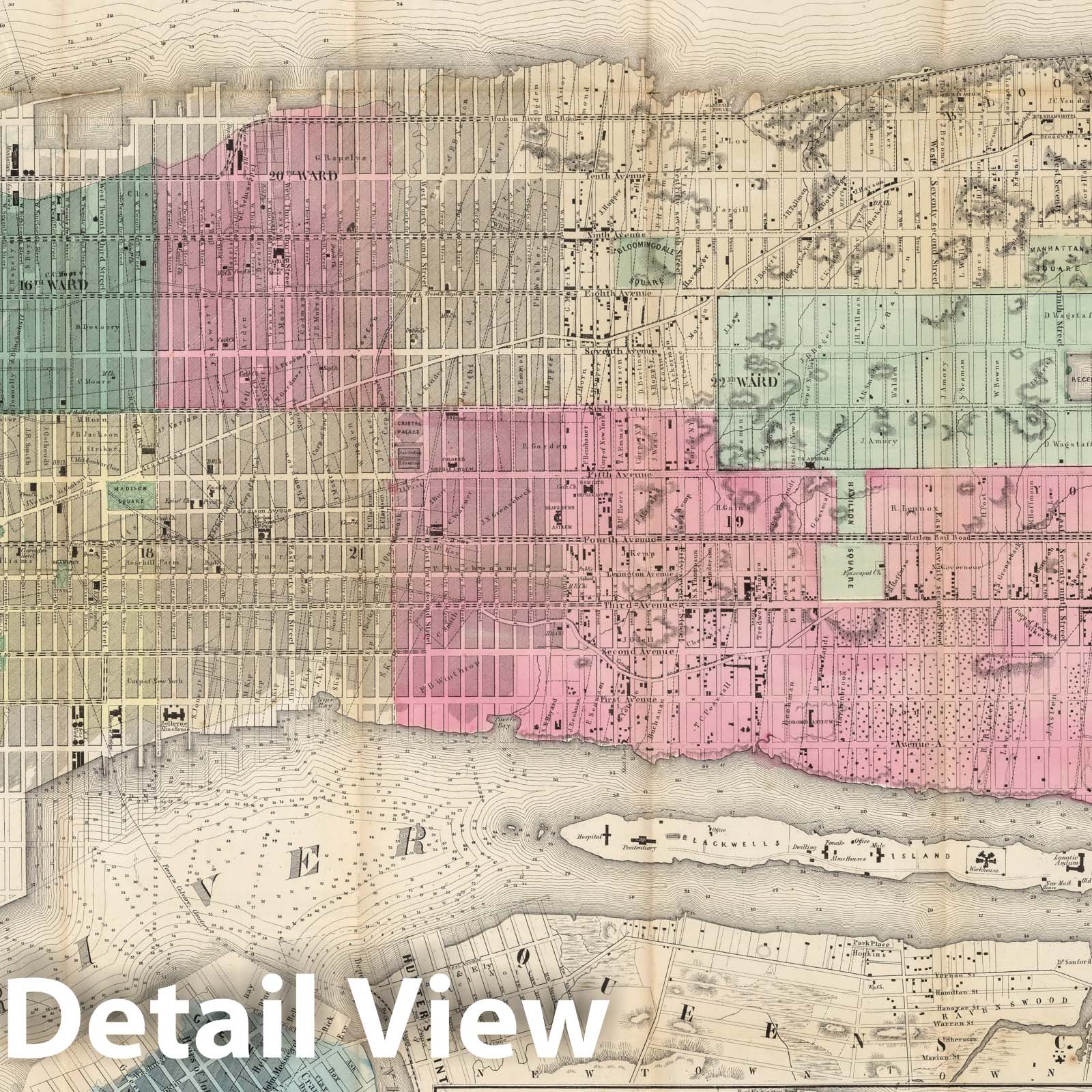 New York City and County - Topographical Map, 1855