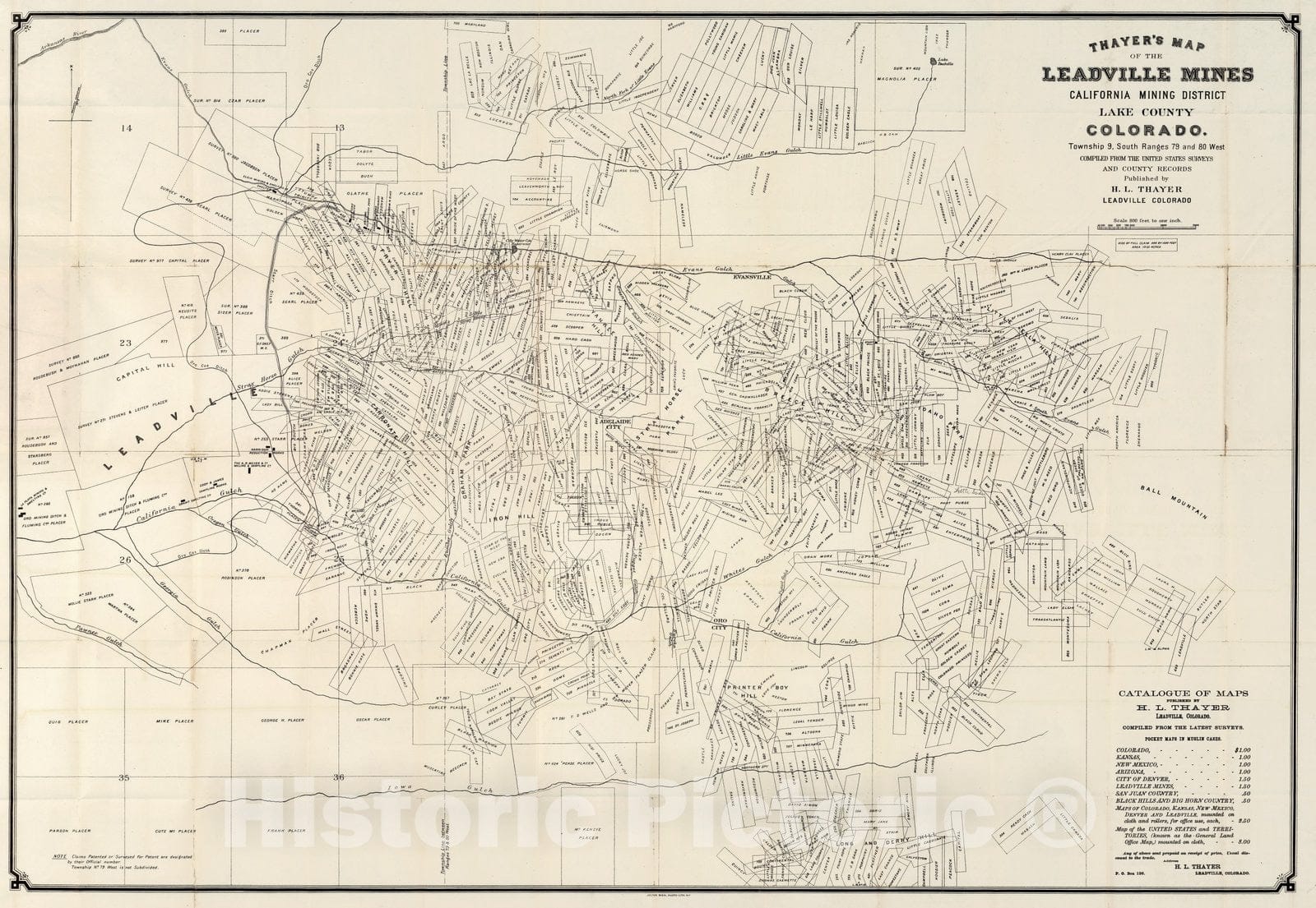 Leadville Mines, Lake County, Colorado - Mining Map, 1880