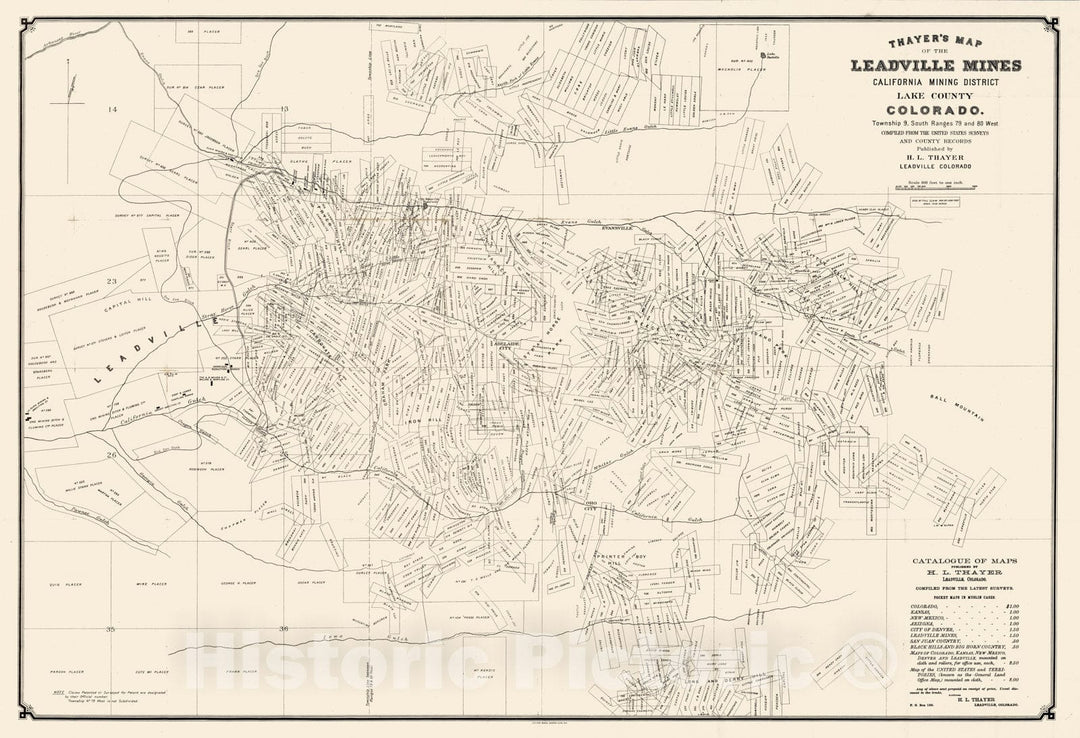 Historic Map - Pocket Map, Leadville Mines California Mining District Lake County Colorado 1880 - Vintage Wall Art