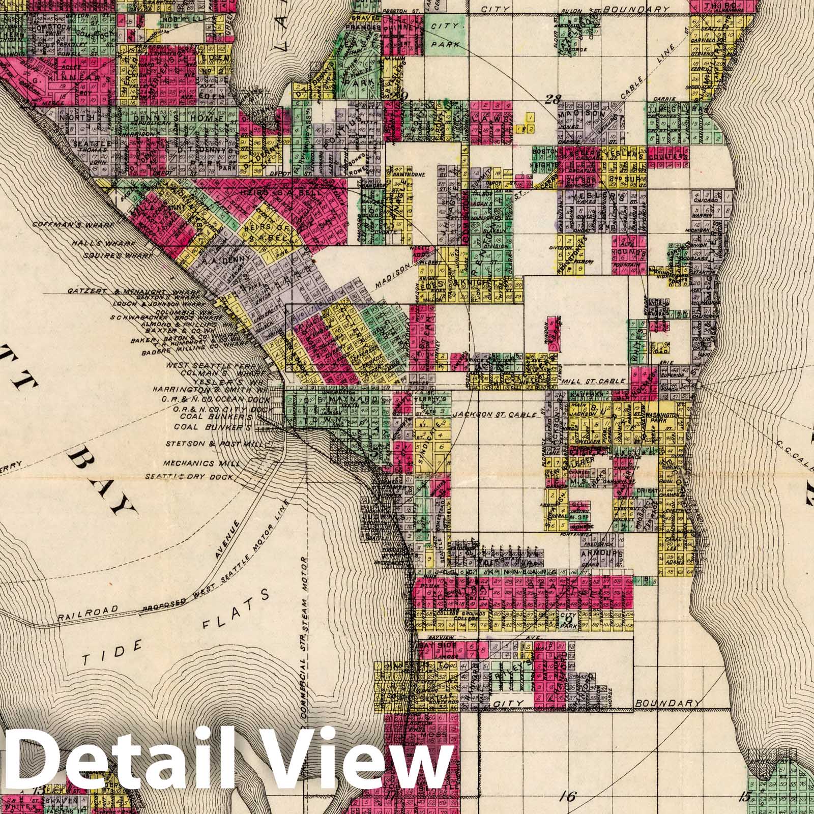 Seattle and Environs, Washington 1890 Historical Map Print