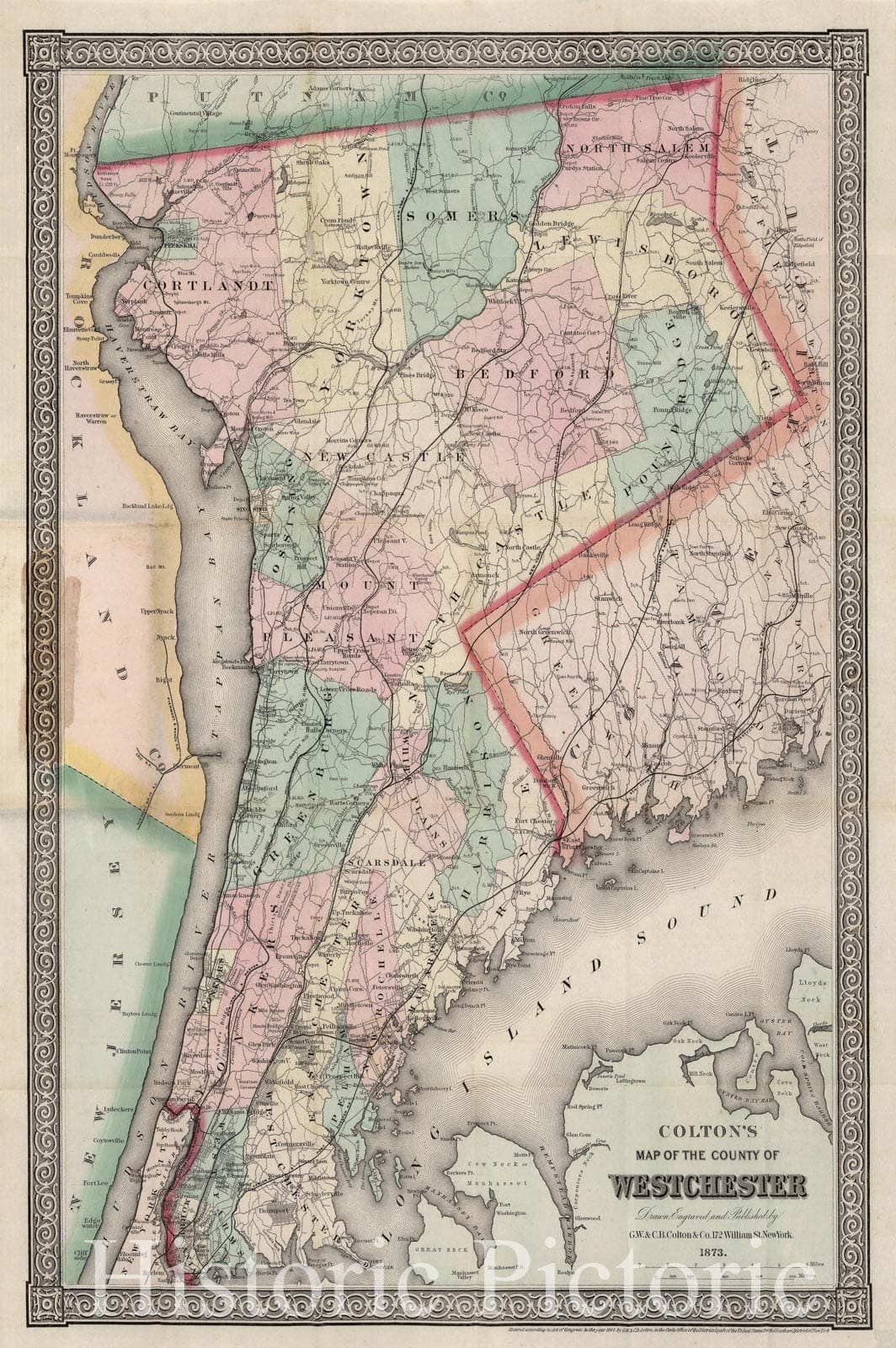 Westchester County, New York - Railroad Map, 1873