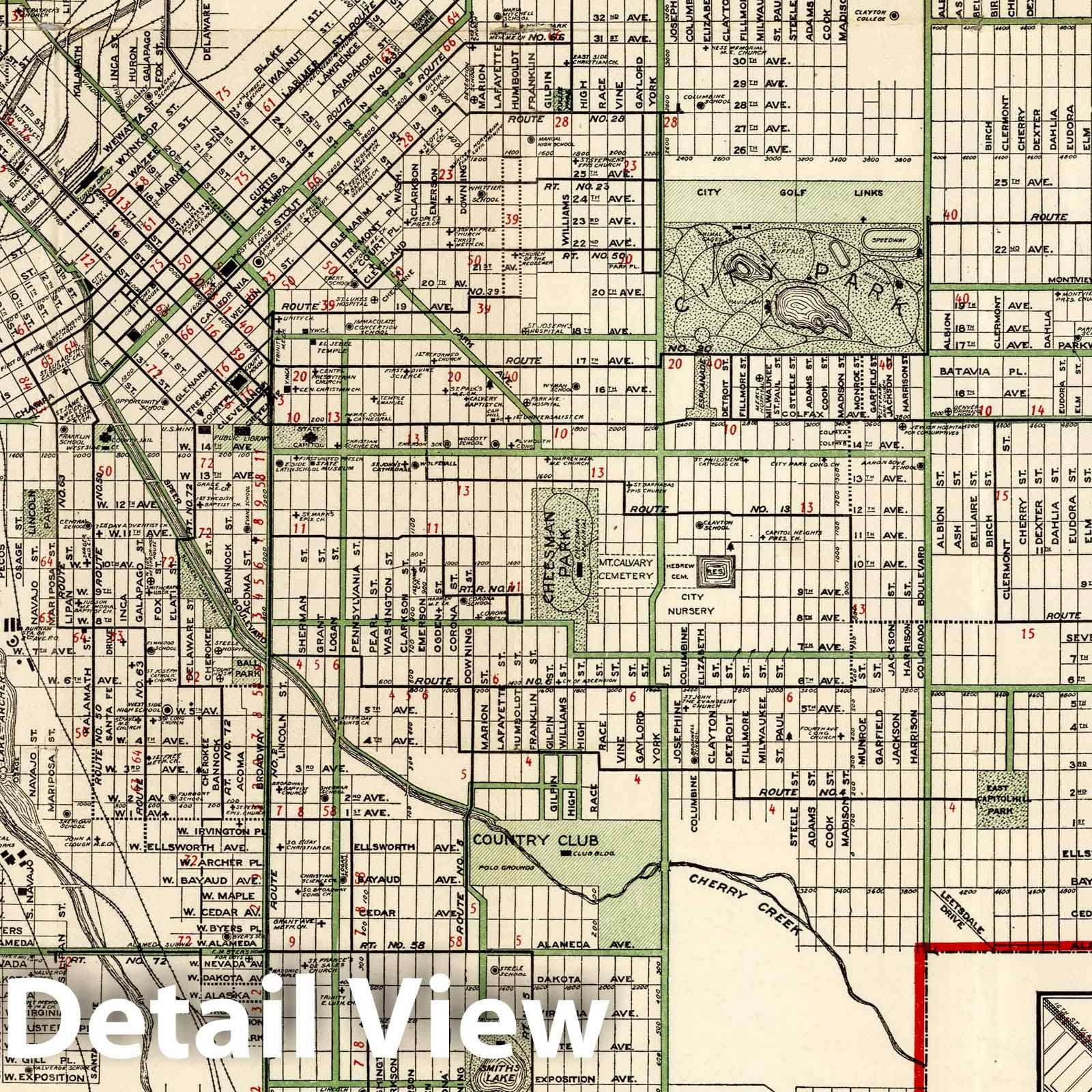 Denver Colorado 1920 Historical City Plan Map Print