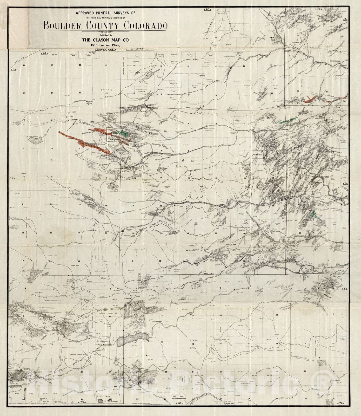 Historic Map : Pocket Map, Mining Districts In Boulder County Colorado 1916 - Vintage Wall Art
