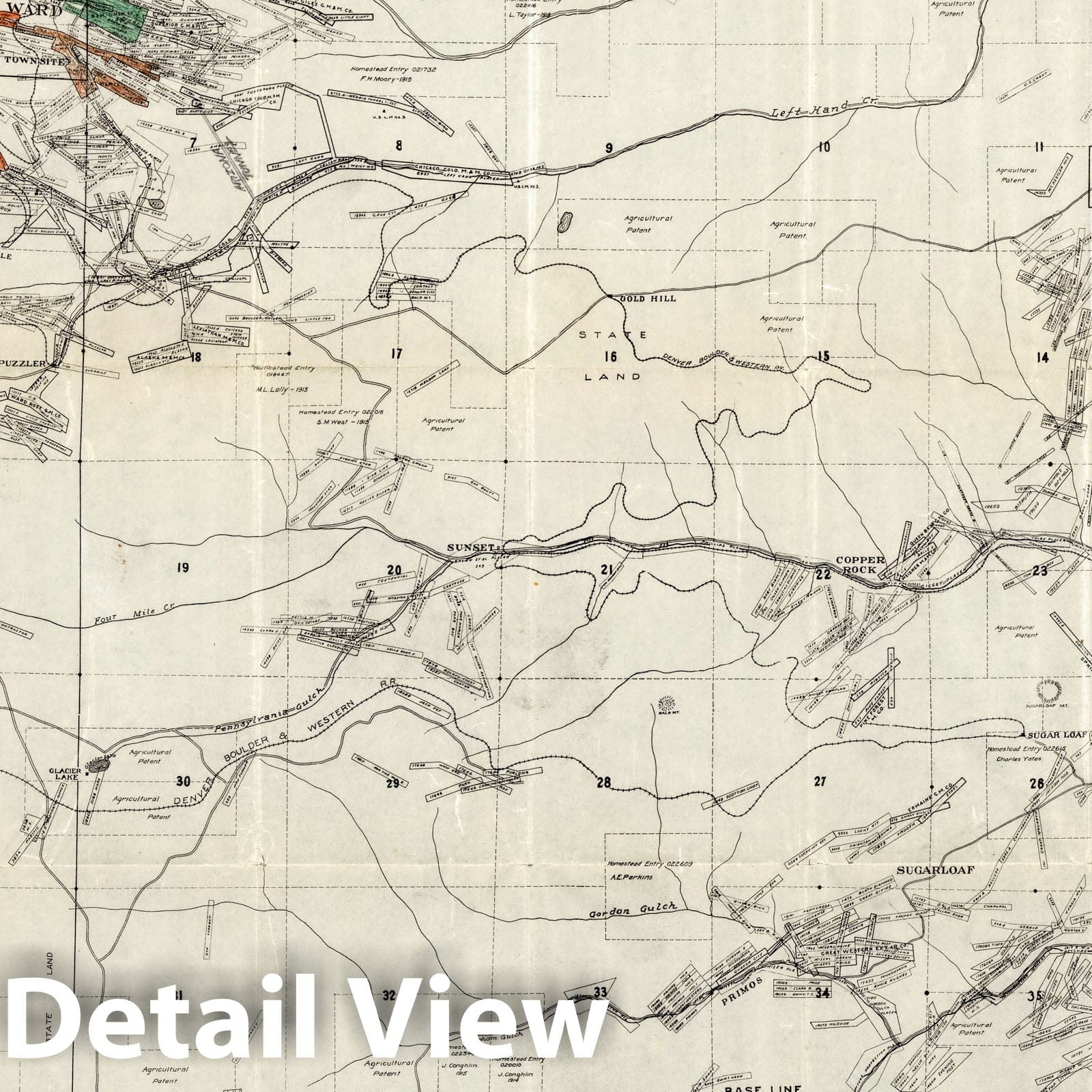 Boulder County Mining Map, 1916 - Historical Mining Districts Print