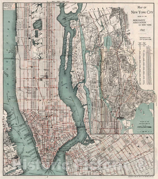 Historic Map : Pocket Map, New York City 1897 - Vintage Wall Art