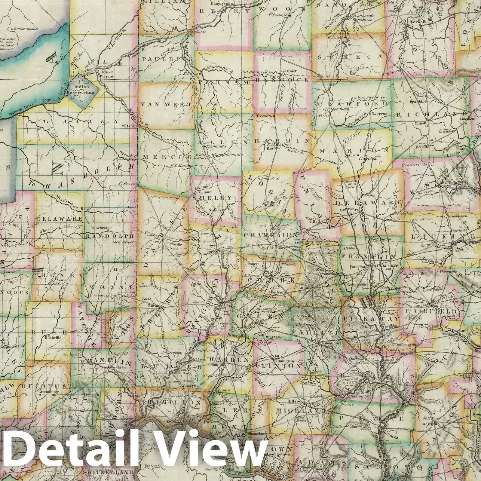 Ohio and Indiana, 1827 - Historical Map Print