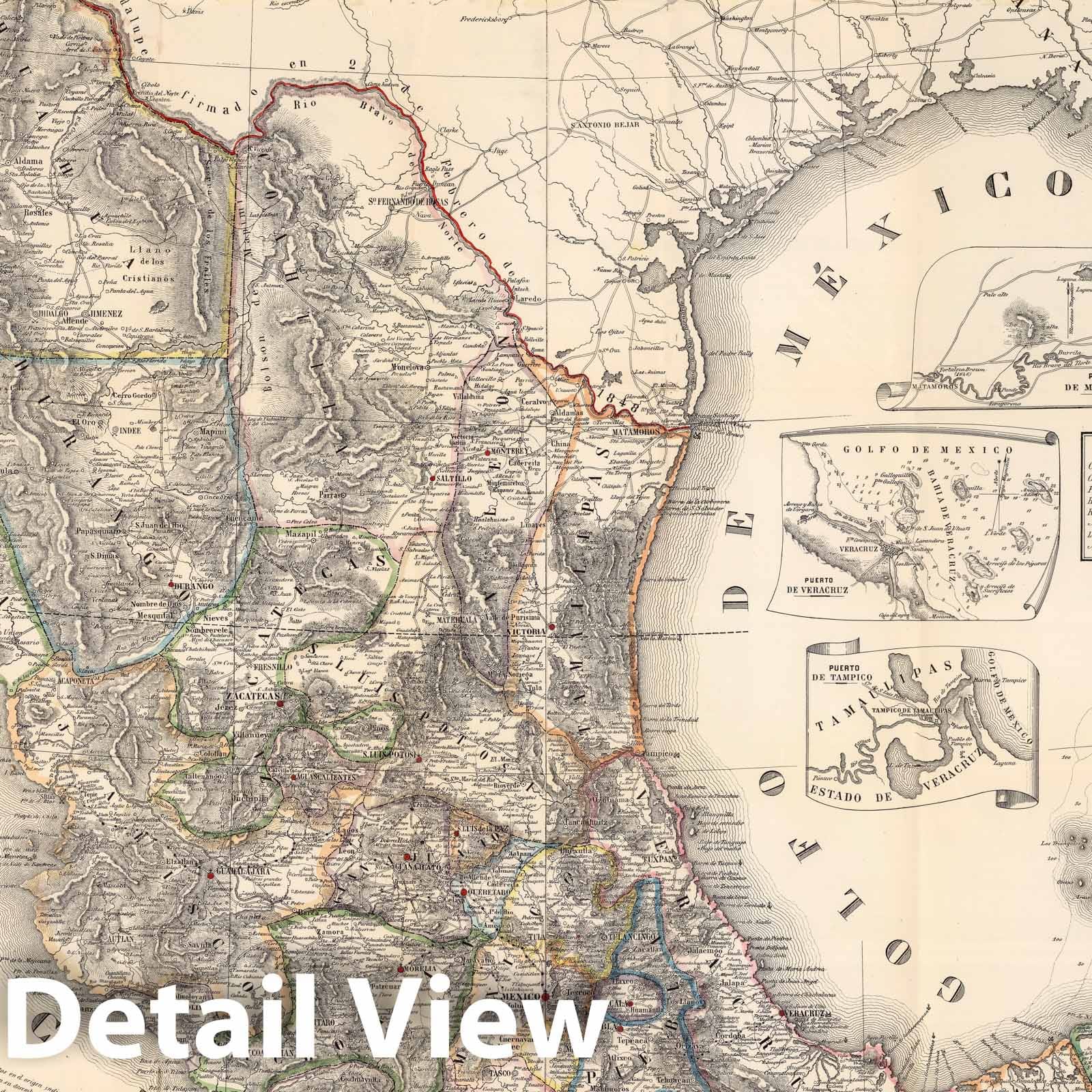 Republica Mexicana (General Map) 1867 - Historical Topographic Map Print