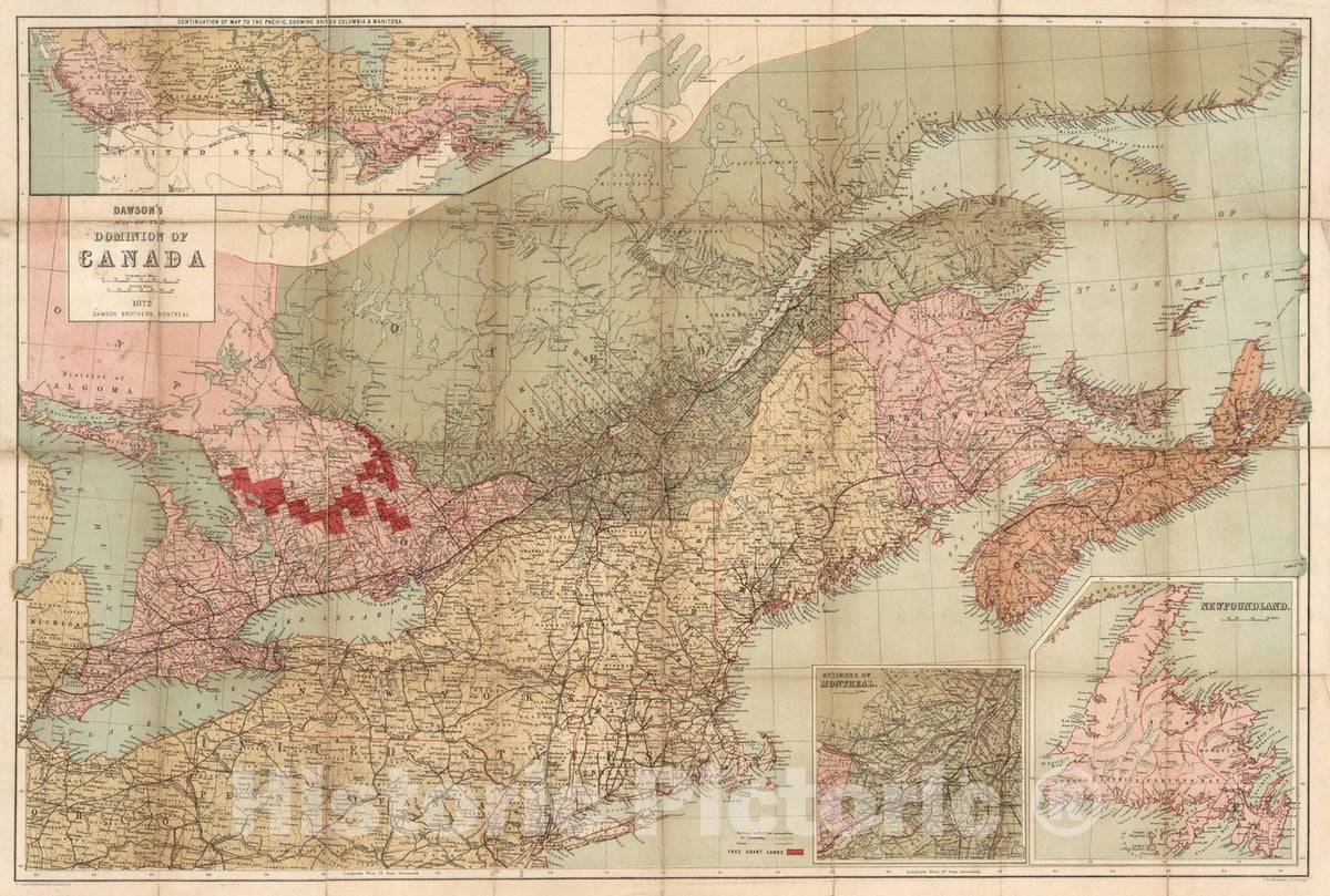 Historic Map : Pocket Map, Cananda 1872 - Vintage Wall Art