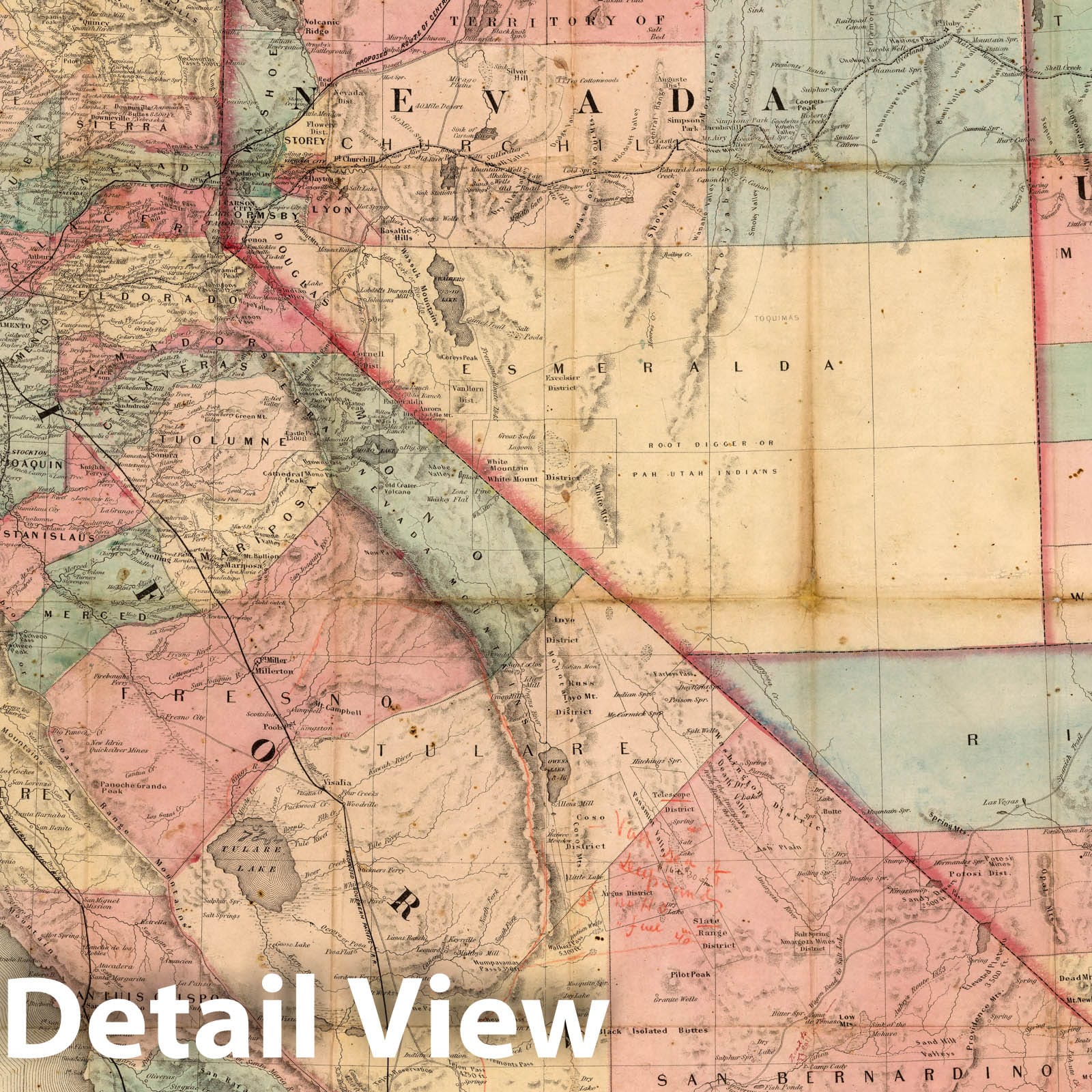 California, Nevada, Utah and Arizona - Railroad Map, 1864