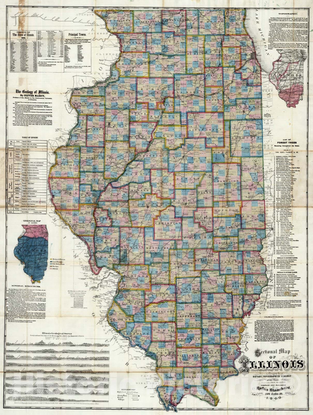 Historic Map : Sectional Map of Illinois, 1869 - Vintage Wall Art