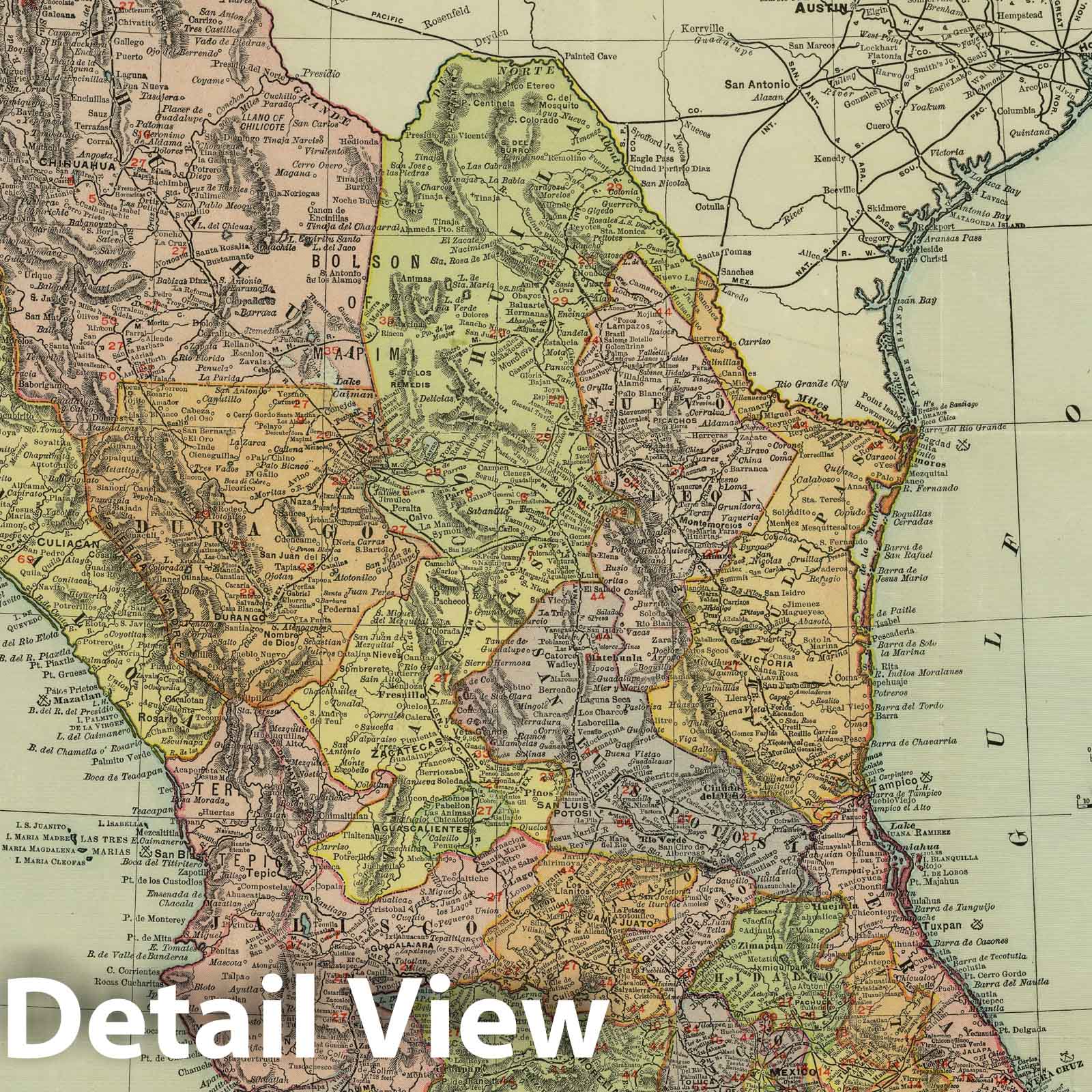 Mexico - Railroad Map, 1903 - Historical Map Print