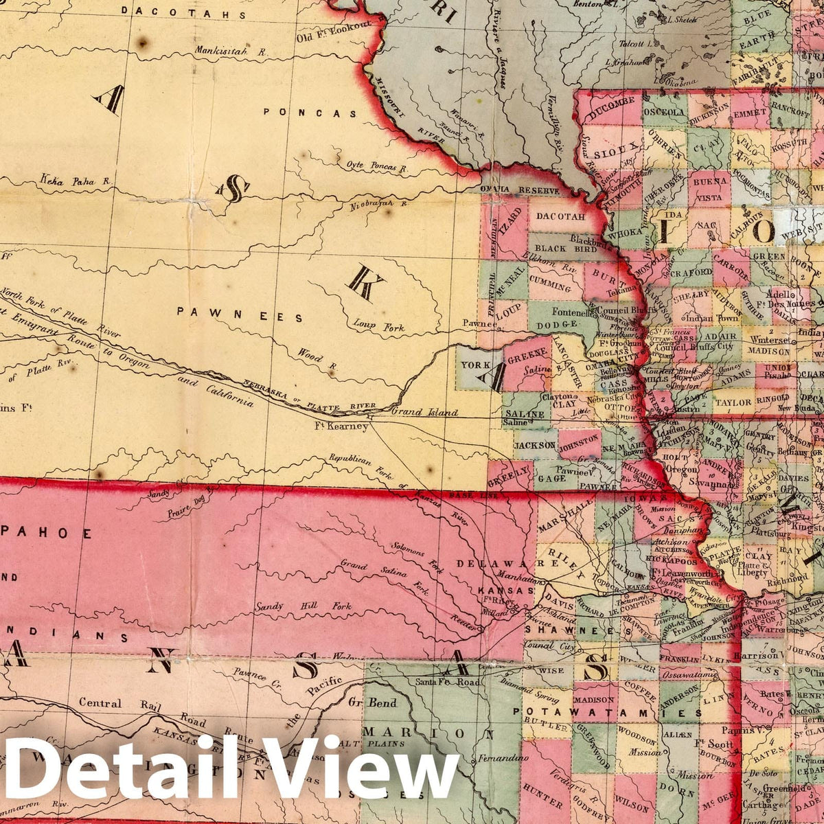 Kansas and Nebraska 1856 Historical Map Print