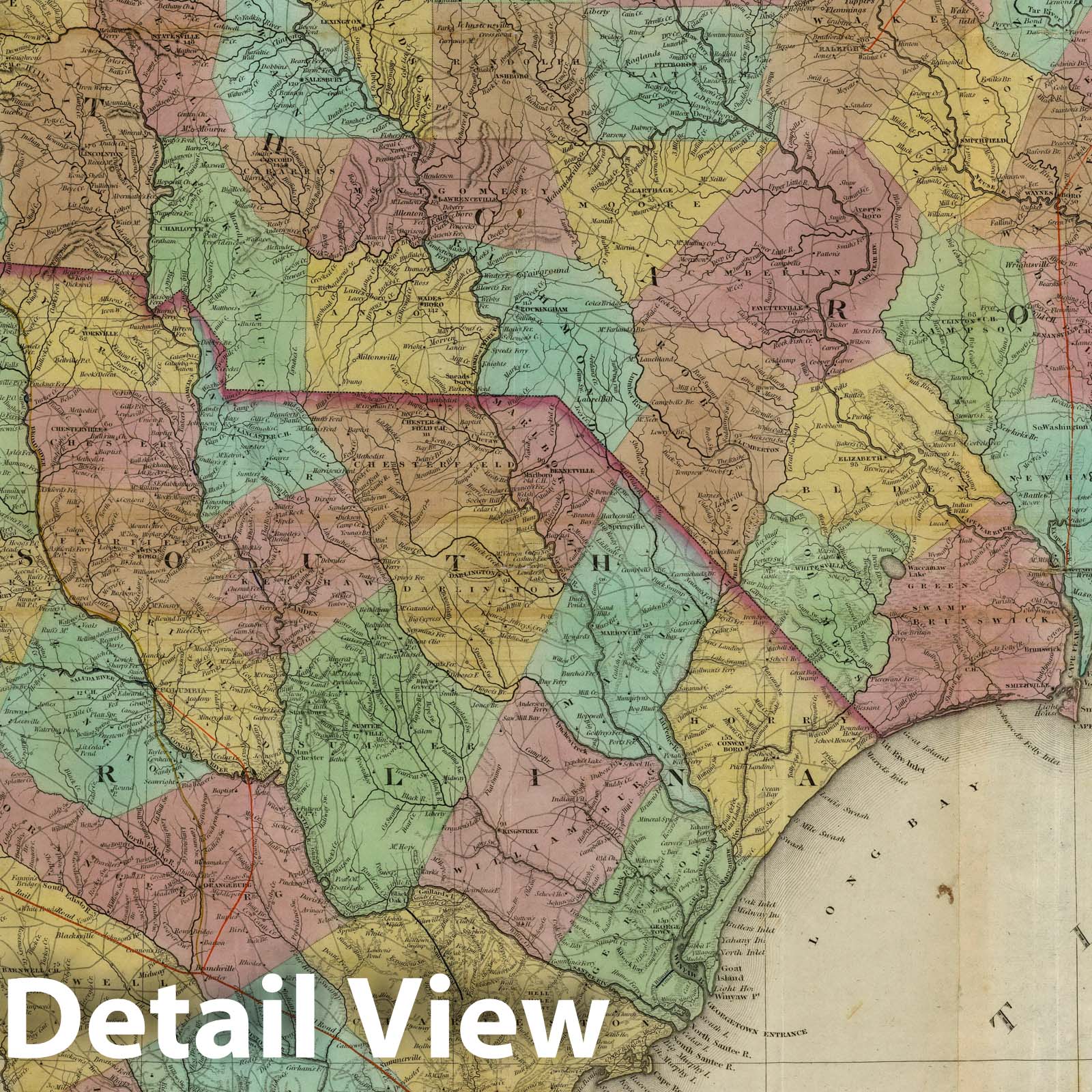 North Carolina and South Carolina - Railroad Map, 1840 - Historical Map Print