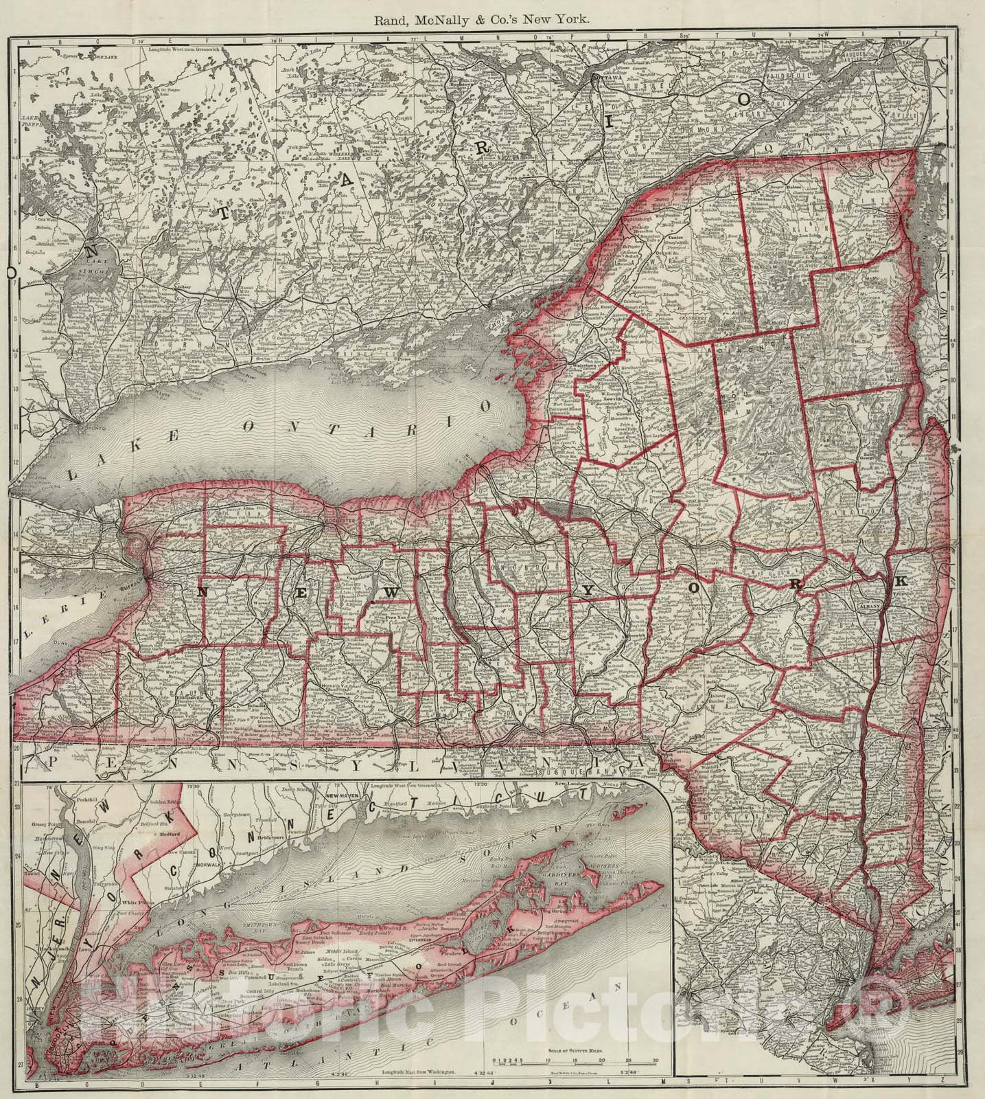 Historic Map : Pocket Map, State of New York 1881 - Vintage Wall Art