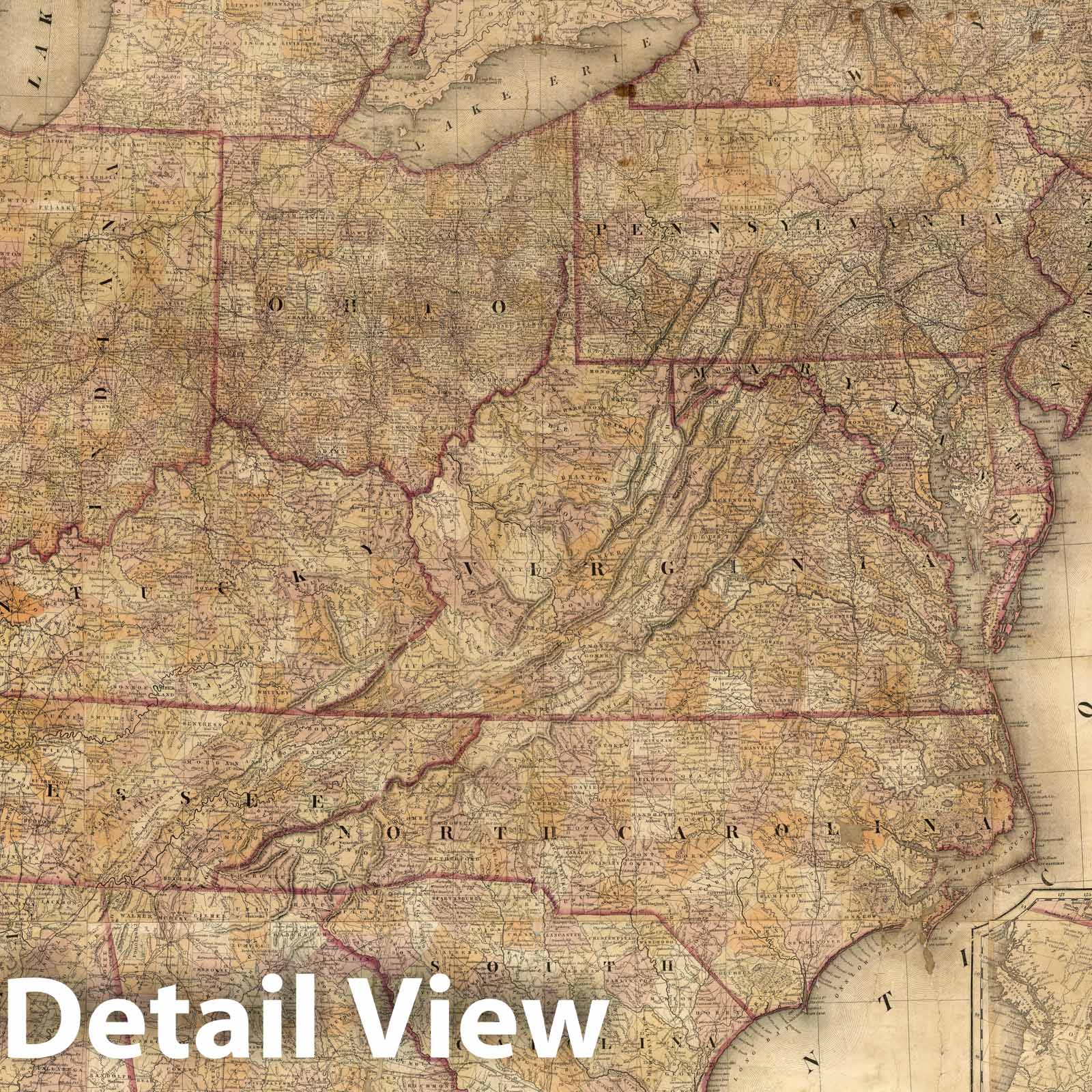 United States 1845 - Mitchell's Reference & Distance Map Historical Print