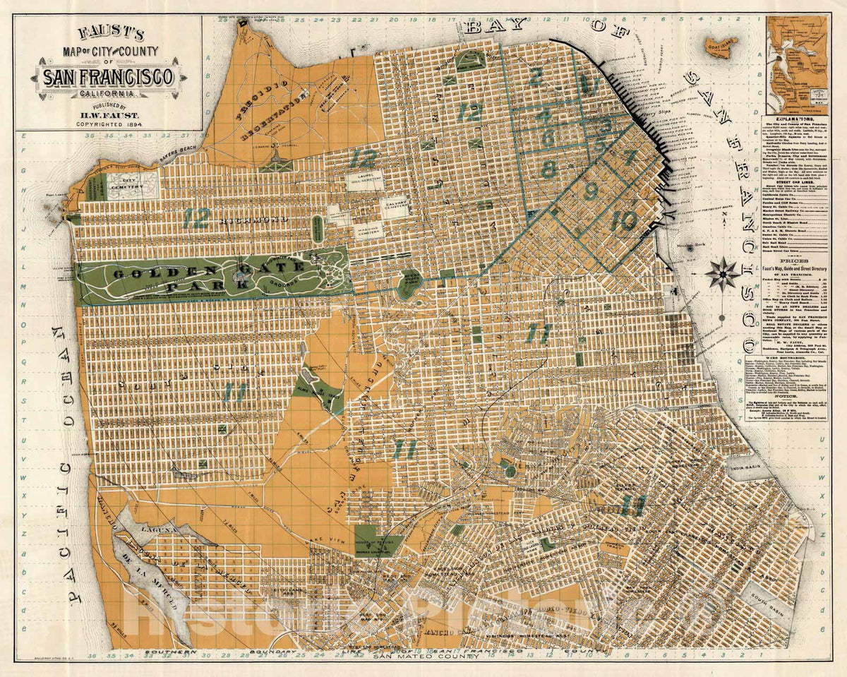 San Francisco, 1894 - Historical City Map Print