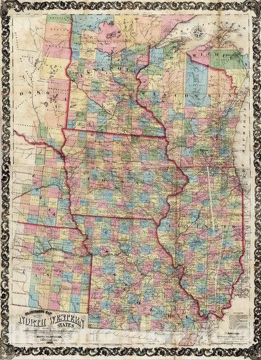 Historic Map : Composite: Map of The North Western States, 1866 - Vintage Wall Art