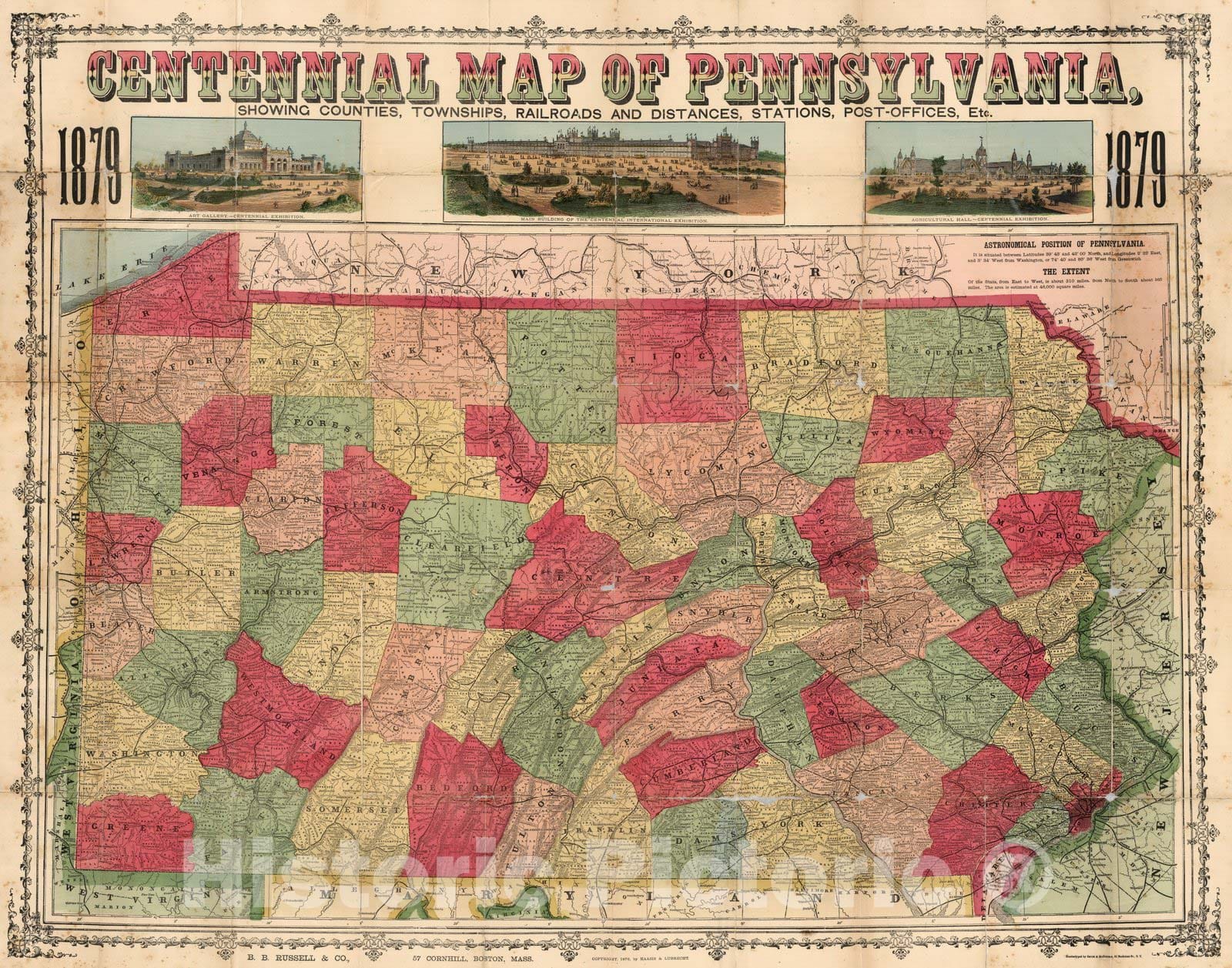 Historic Map : Covers: Centennial Map of Pennsylvania, 1879 - Vintage Wall Art