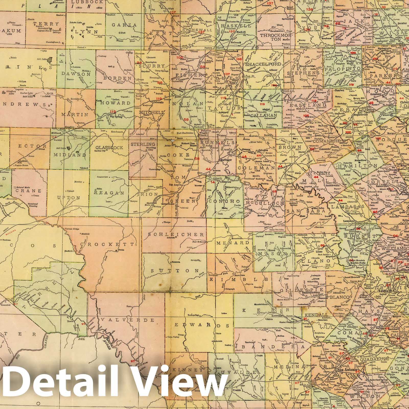 Texas - Railroad Map, 1910 - Historical Map Print