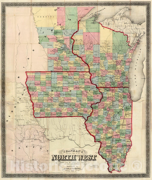 Historic Map : Township Map of the North West, 1857 - Vintage Wall Art