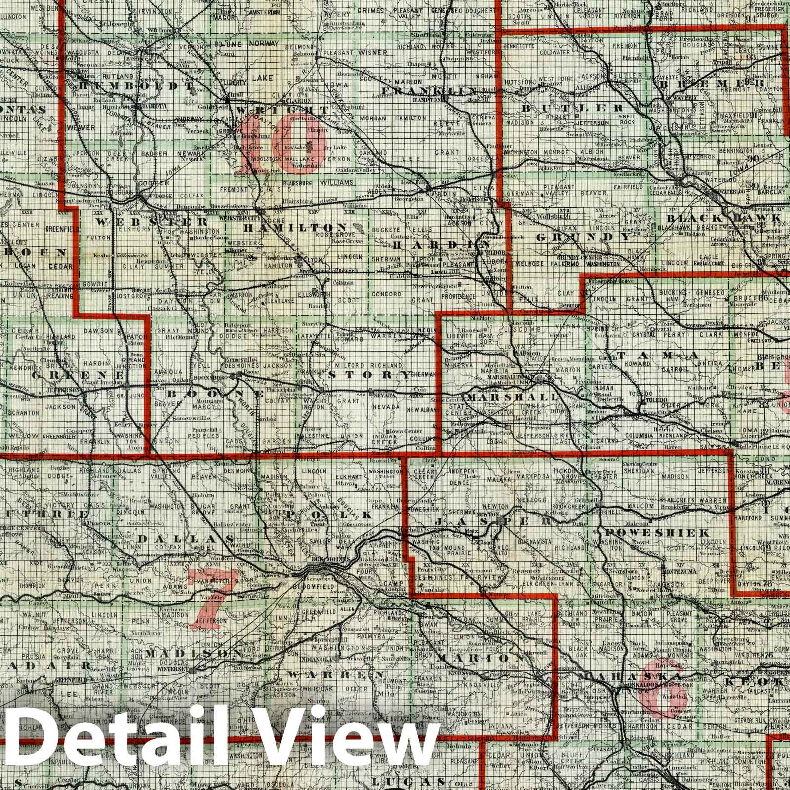 Iowa - Railroad Map, 1882 - Historical Map Print