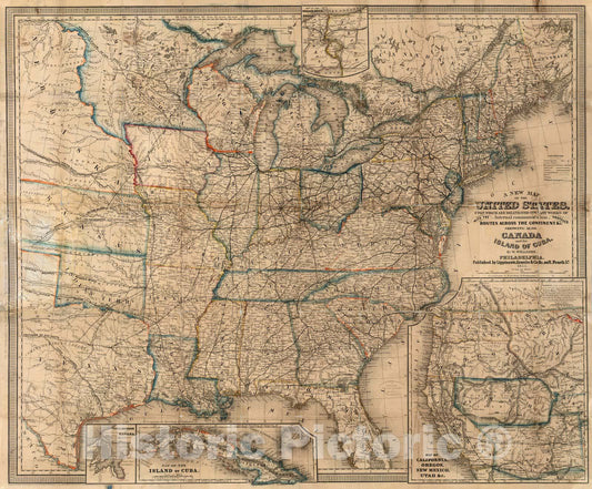 Historic Map : A New Map of The United States, 1855 - Vintage Wall Art