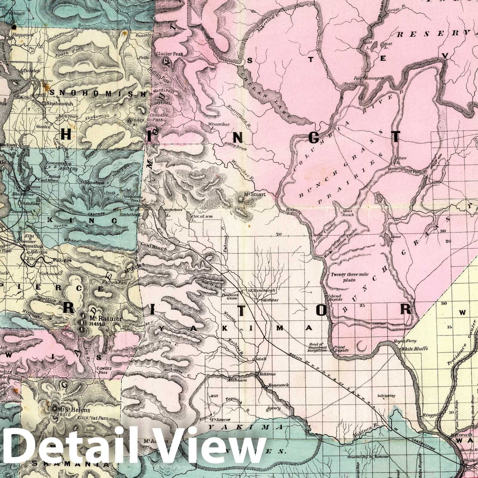 Washington - Railroad Map, 1883 - Hand-Colored Historical Map Print