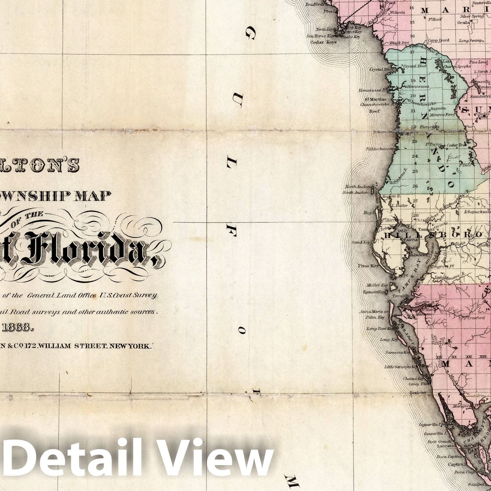 Florida with West Indies - Railroad Map, 1868 - Historical Map Print