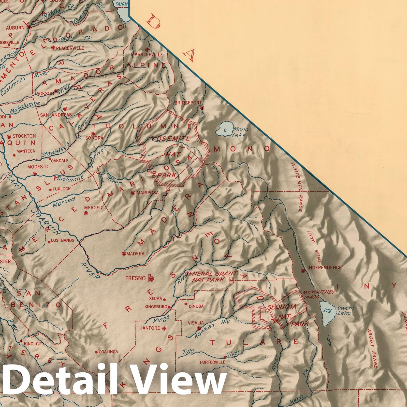 California Relief Map, 1950 - Topographic Historical Map Print