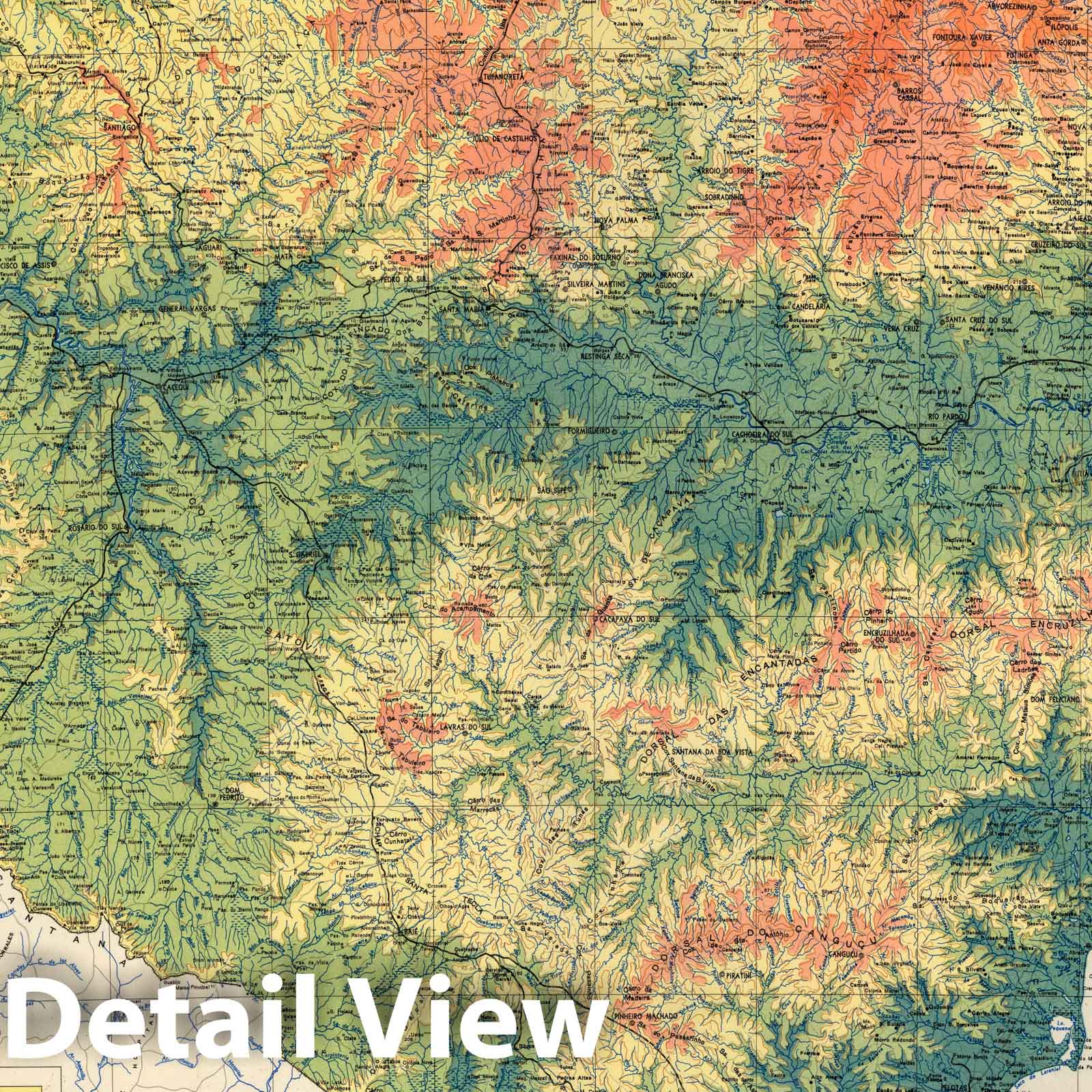 Rio Grande do Sul, Brazil - Boundary Map, 1966 - Historical Topographic Map Print