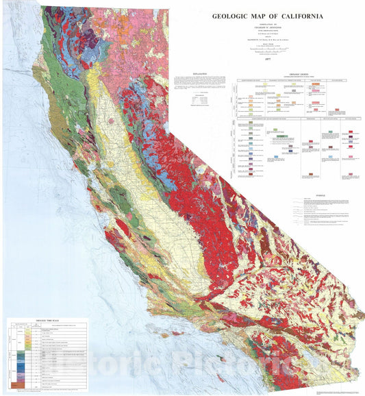 Historic Map - Wall Map, California - Geology. 1977, - Vintage Wall Art