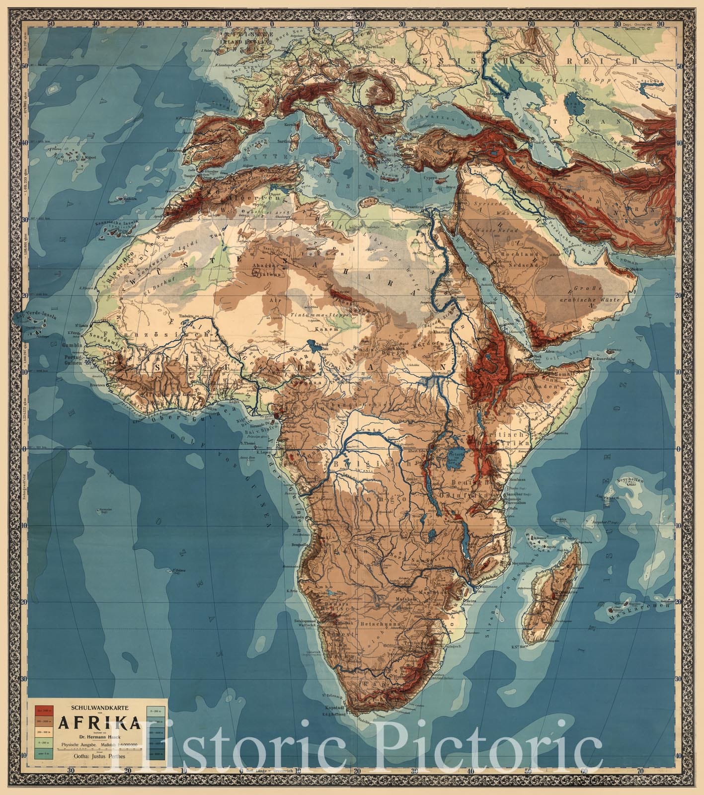 Africa - Physical Map, 1900 - Historical Map Print