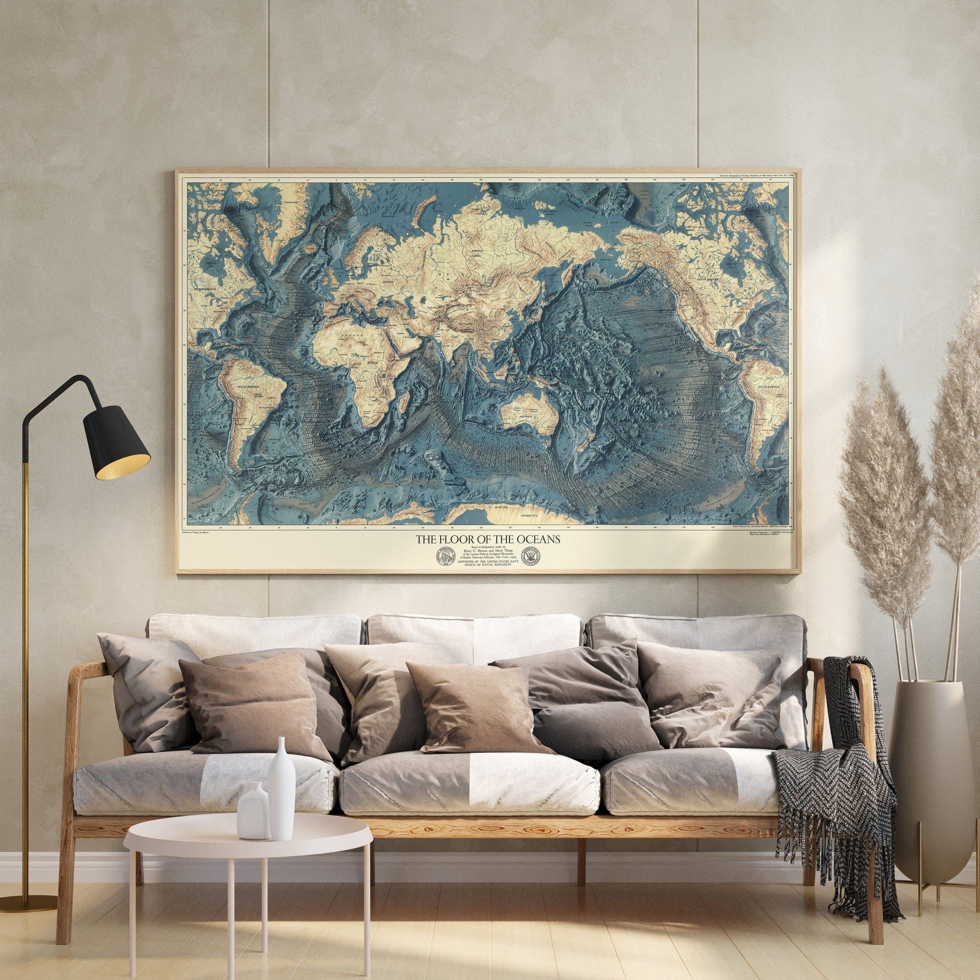 World Ocean Floors and Land Relief, 1976 - Topographic Wall Map Print