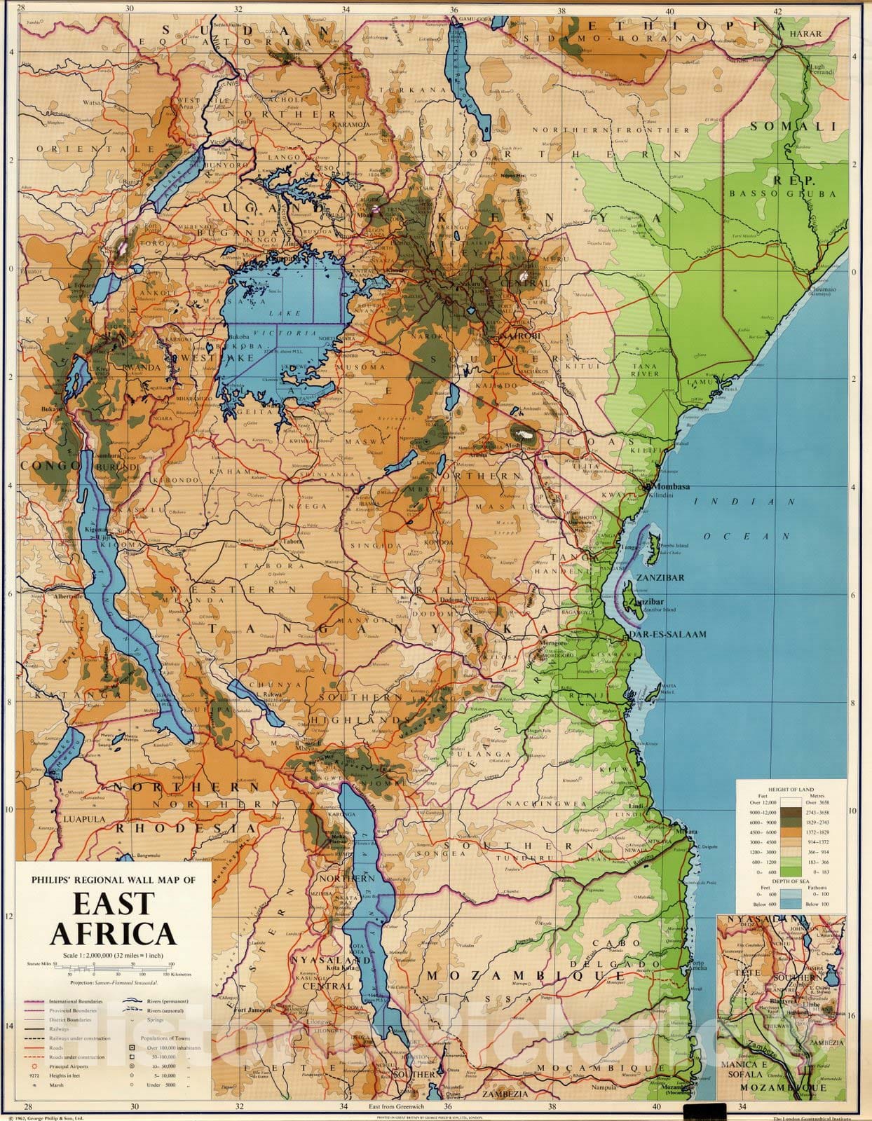 East Africa - Boundary Map, 1962 - Historical Map Print