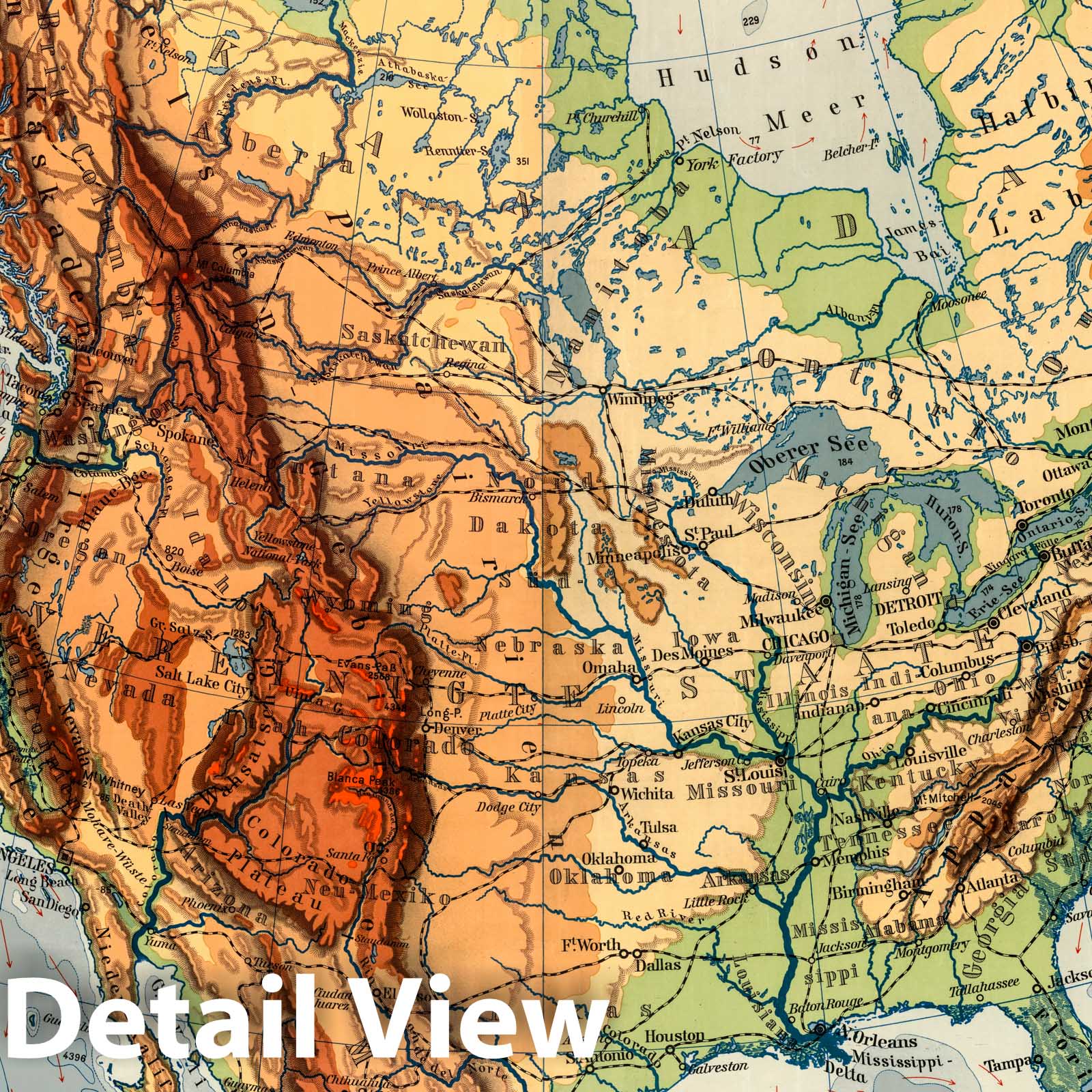 North America - Physical Map, 1950 - Topographic Wall Map Print