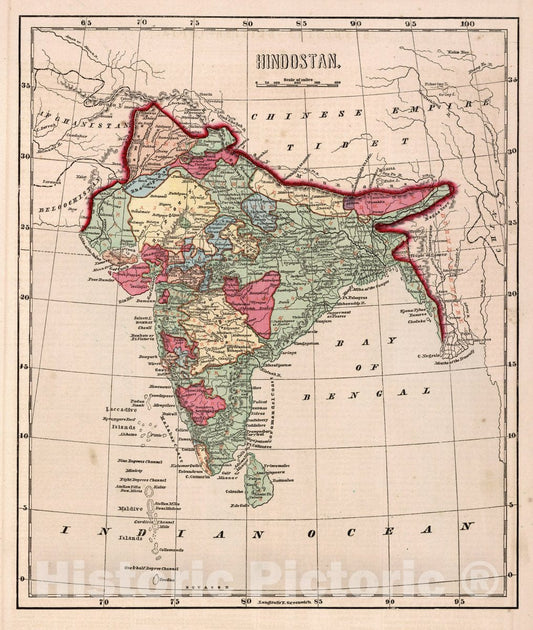 Historic Map : Hindostan, 1856 Atlas - Vintage Wall Art