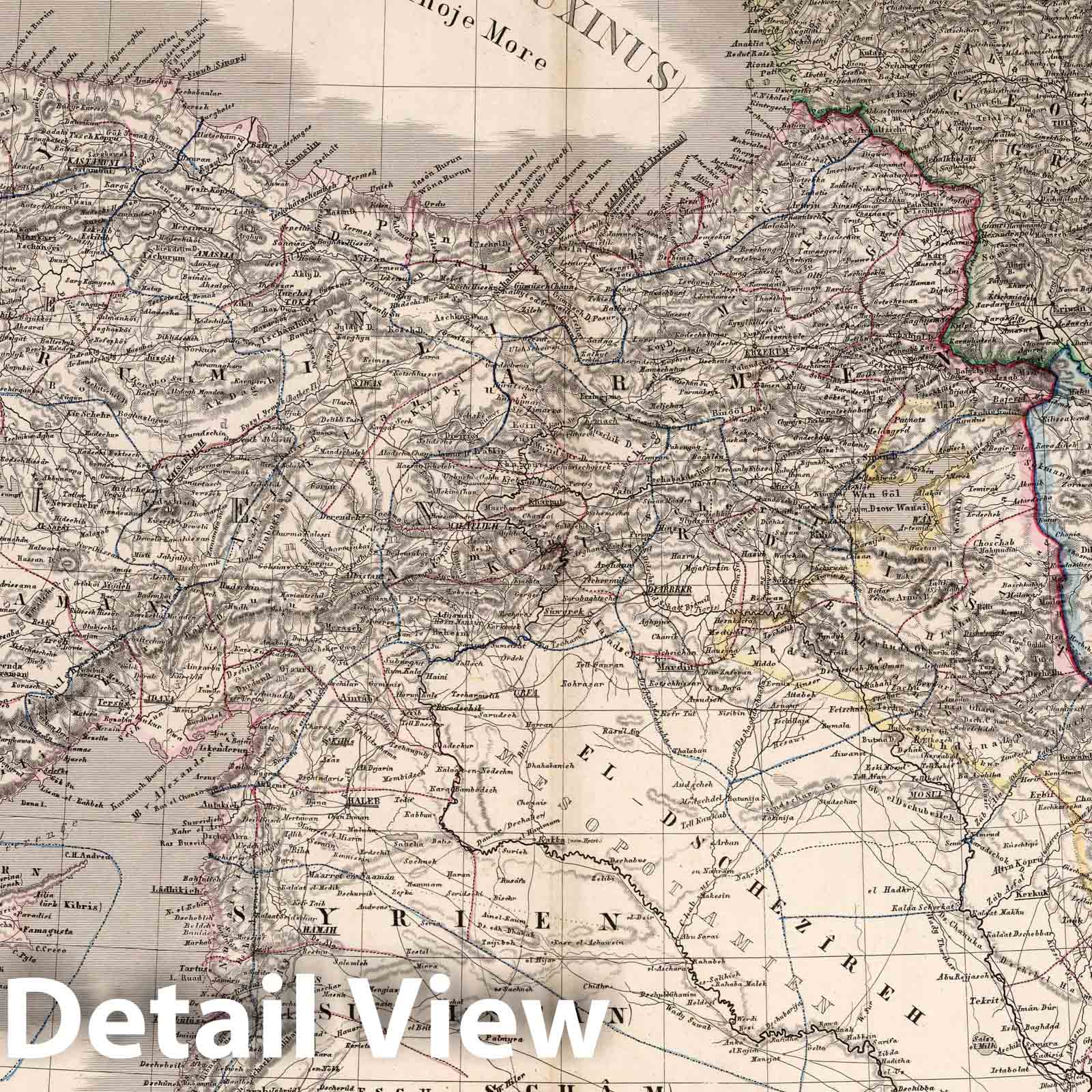 Asiatic Turkey, Caucasus Lands, and West Persia with Syrian Coast - 1865 Historical Map