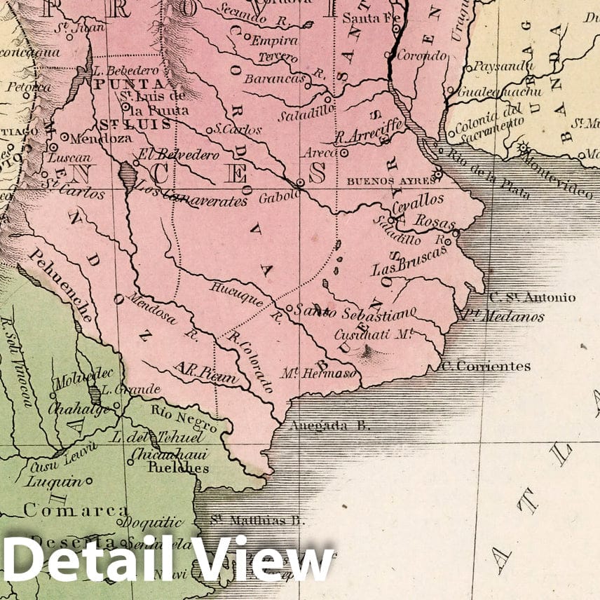 Chile and Patagonia - River Map, 1838 - Historical Map Print
