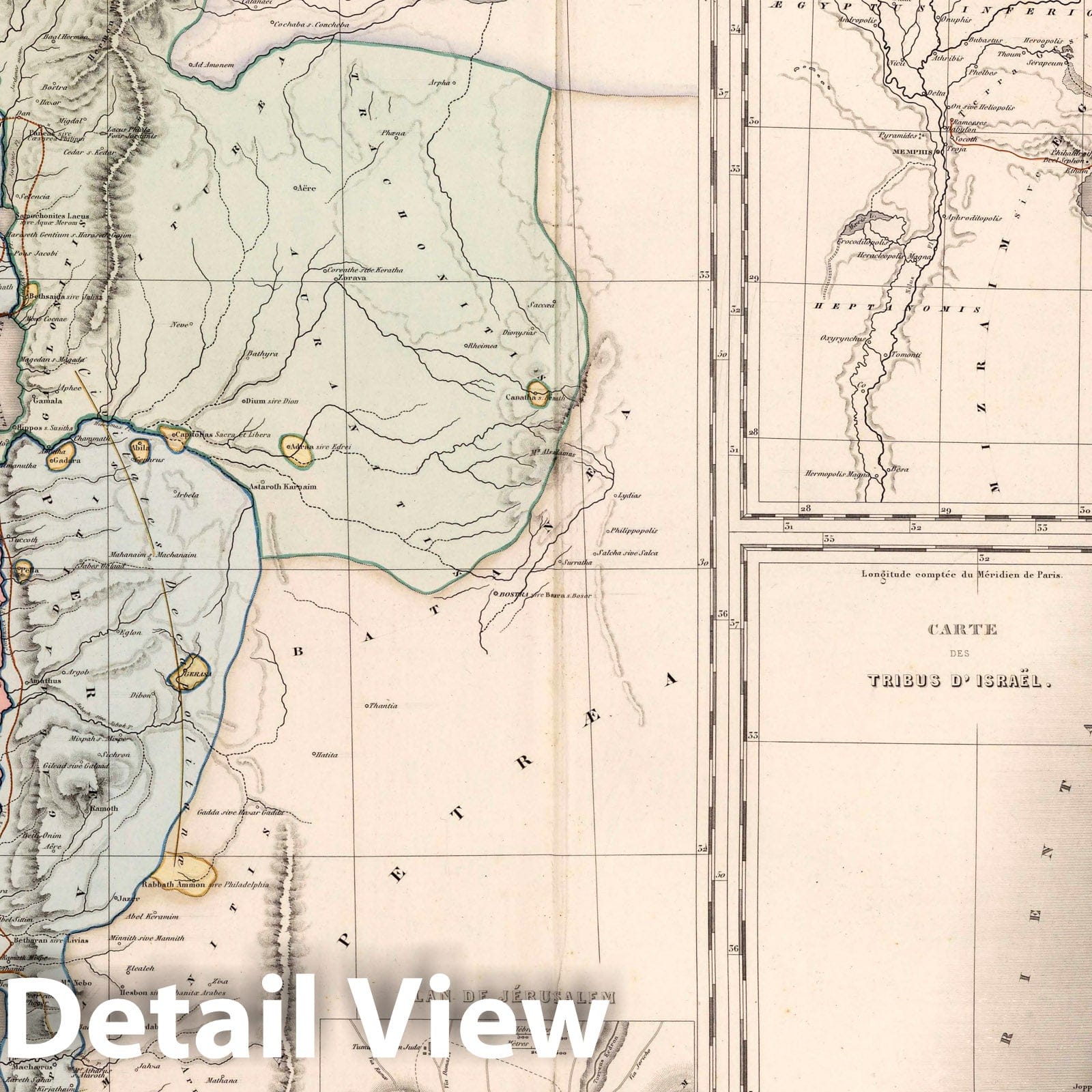 Palestine and Israel with Jerusalem and Hebrew Migration Routes - 1864 Historical Map Print