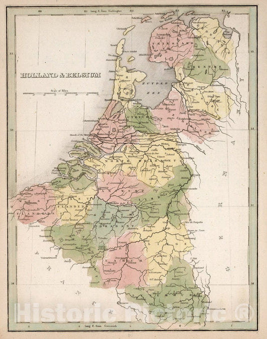 Historic Map : Holland & Belgium. A Comprehensive Atlas, Geographical, Historical & Commercial, 1838 Atlas - Vintage Wall Art