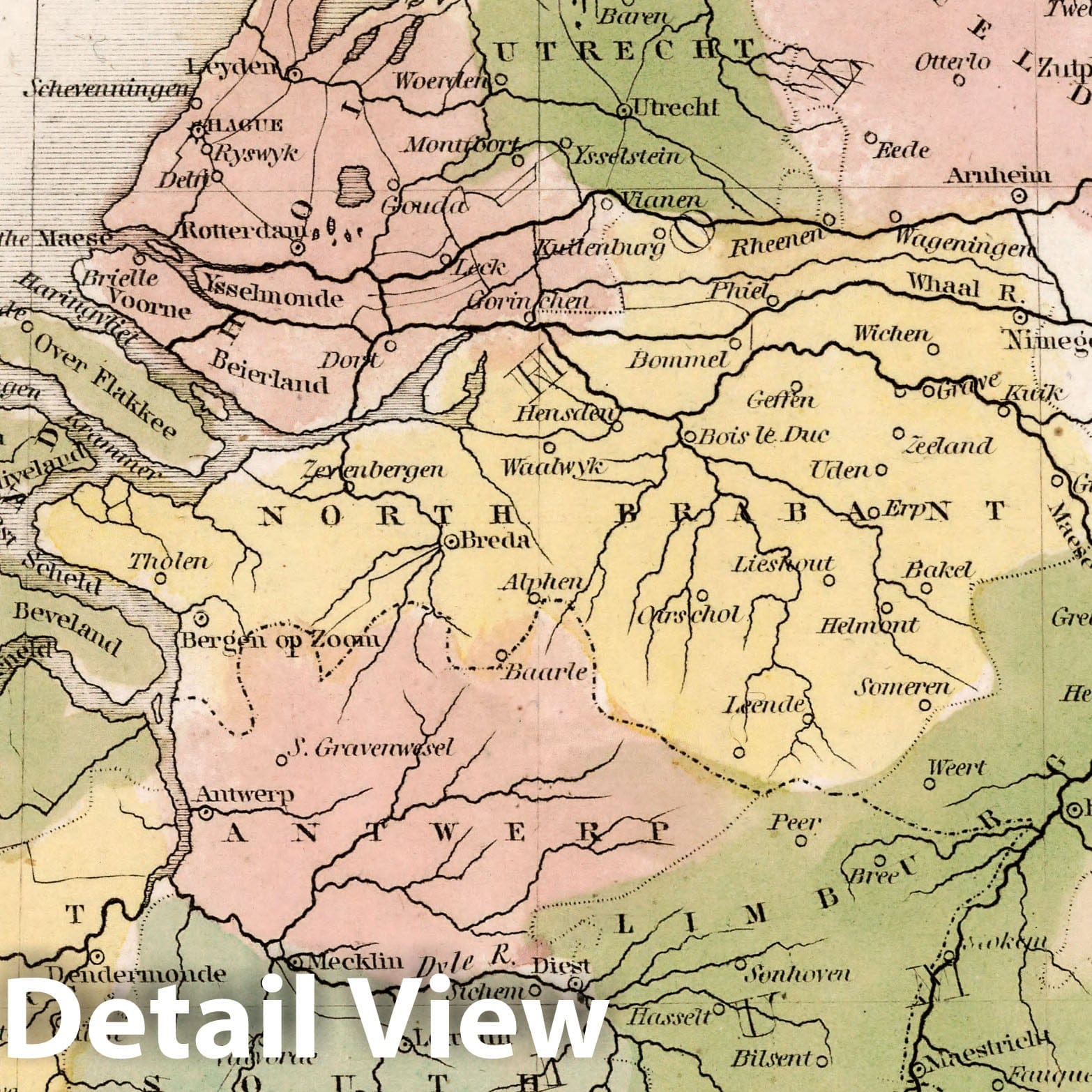 Netherlands and Belgium - River Map, 1838 - Historical Map Print