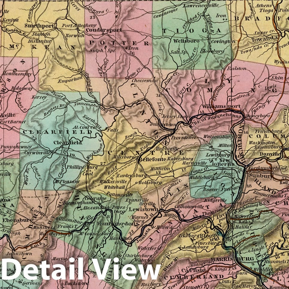 Pennsylvania - Canal Map, 1840 - Historical Map Print