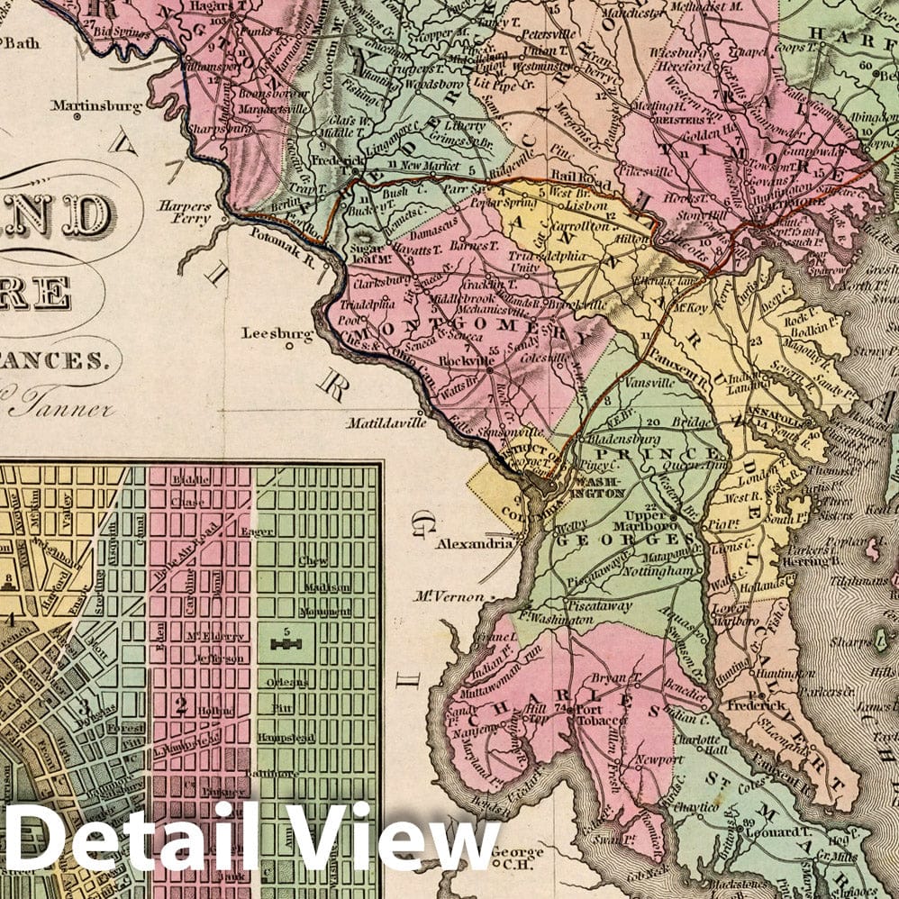 Maryland and Delaware - Road Map, 1842 - Historical Map Print