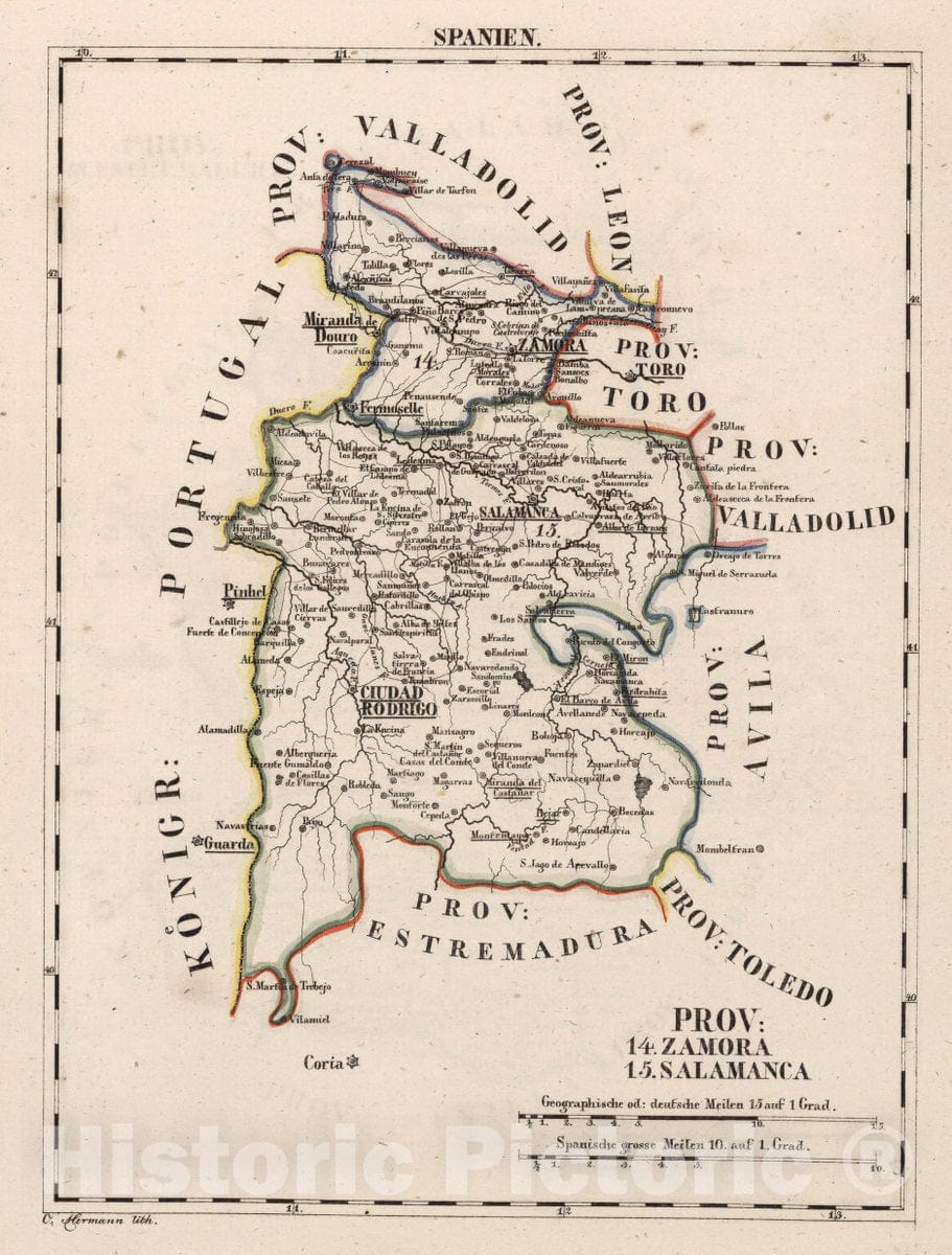 Historic Map : Spain, V.1:1-5: IV: Spanien. Prov: 14. Zamora. 15. Salamanca, 1825 Atlas , Vintage Wall Art