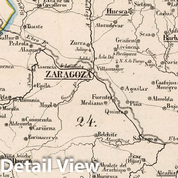 Aragon, Spain - Boundary Map, 1825 - Historical Map Print