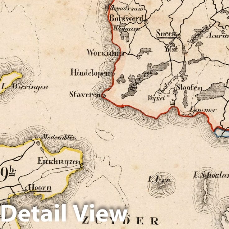 North Holland and Friesland, Netherlands - Boundary Map, 1825 - Historical Map Print