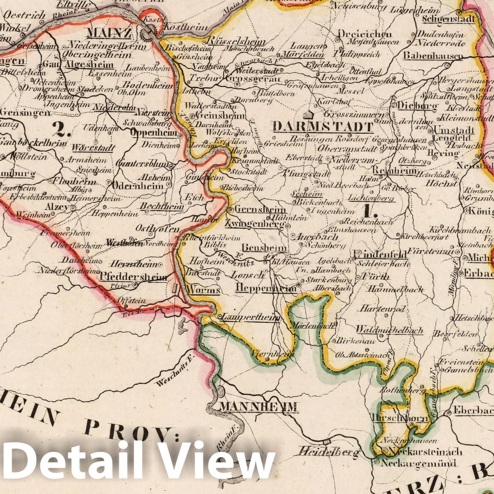 Hesse, Germany - Boundary Map, 1825 - Historical Map Print